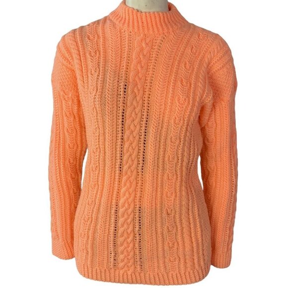 HANDMADE PASTEL CABLE  KNIT SWEATER MOCK NECK OVERSIZED CHUNKY SWEATER SMALL - Picture 1 of 7